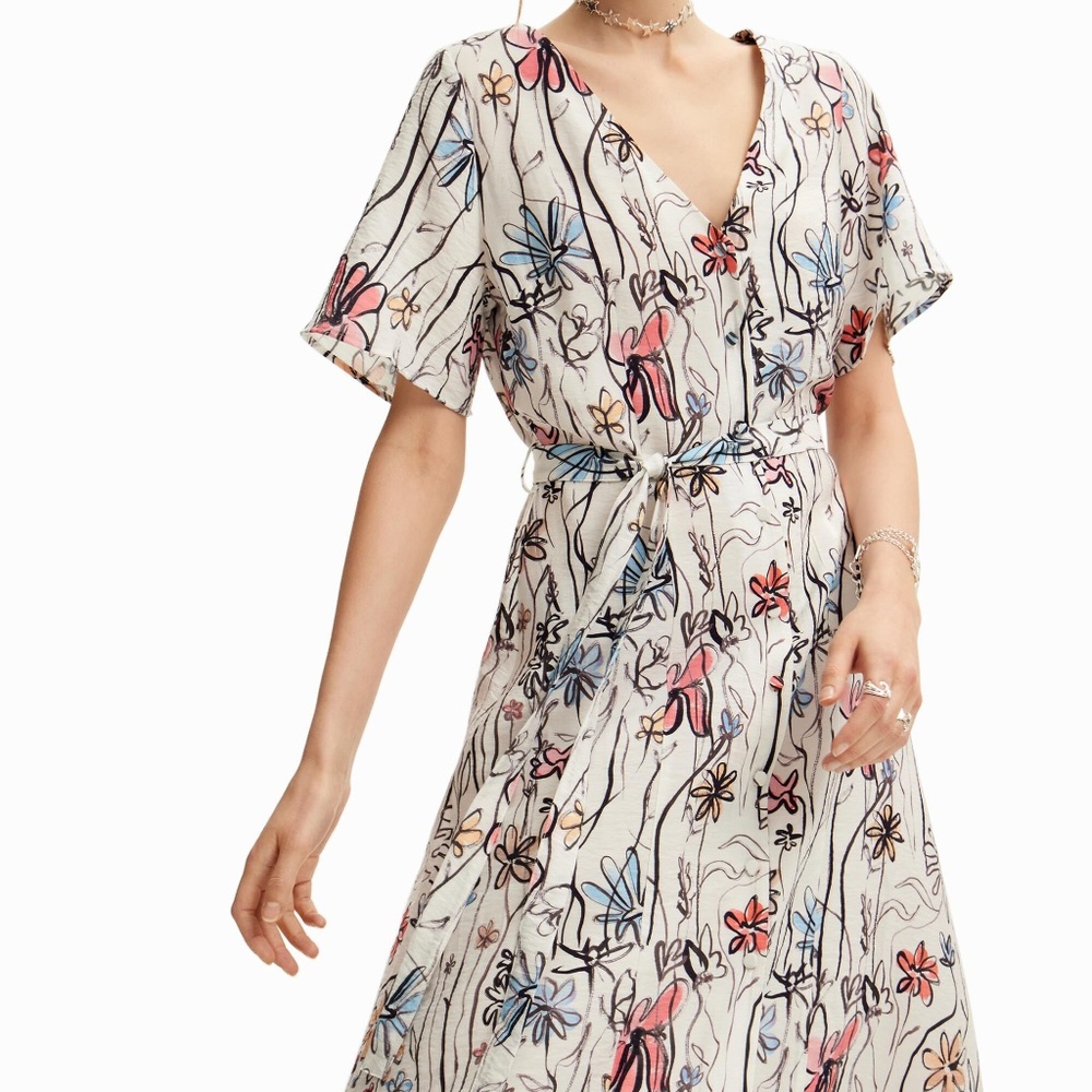 DESIGUAL WRAP DRESS WITH FLOWERS